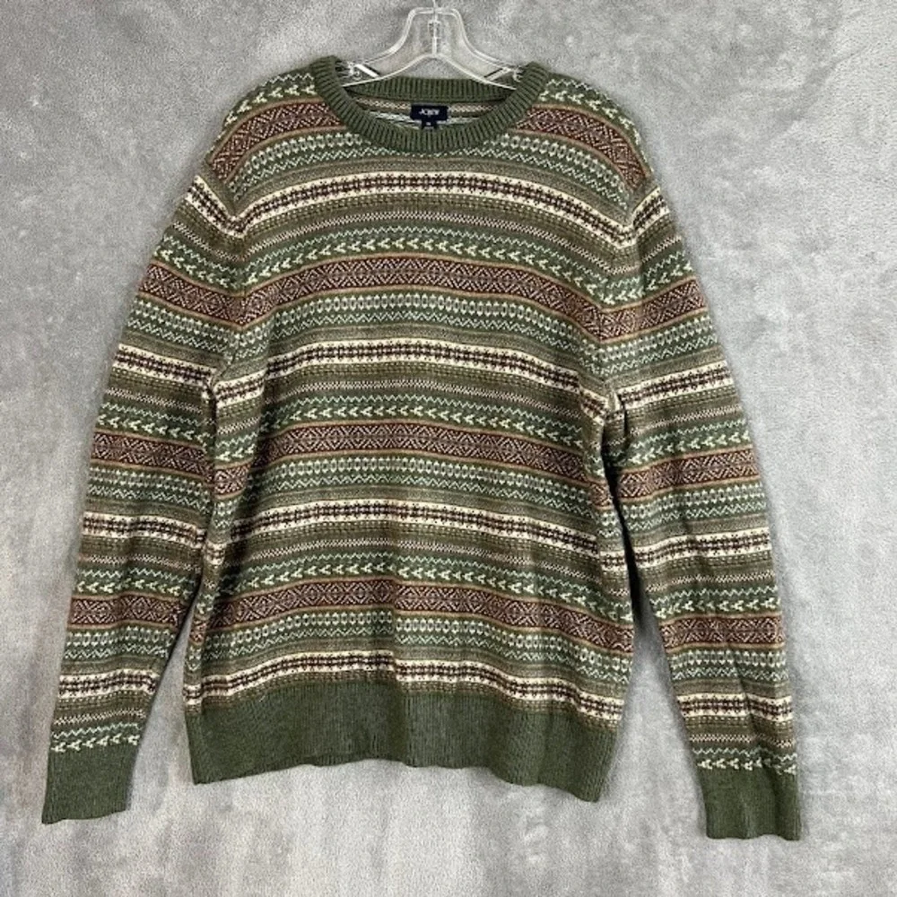 J Crew Sweater Mens XL Fair Isle Lambswool Nordic Crewneck Old Money Preppy